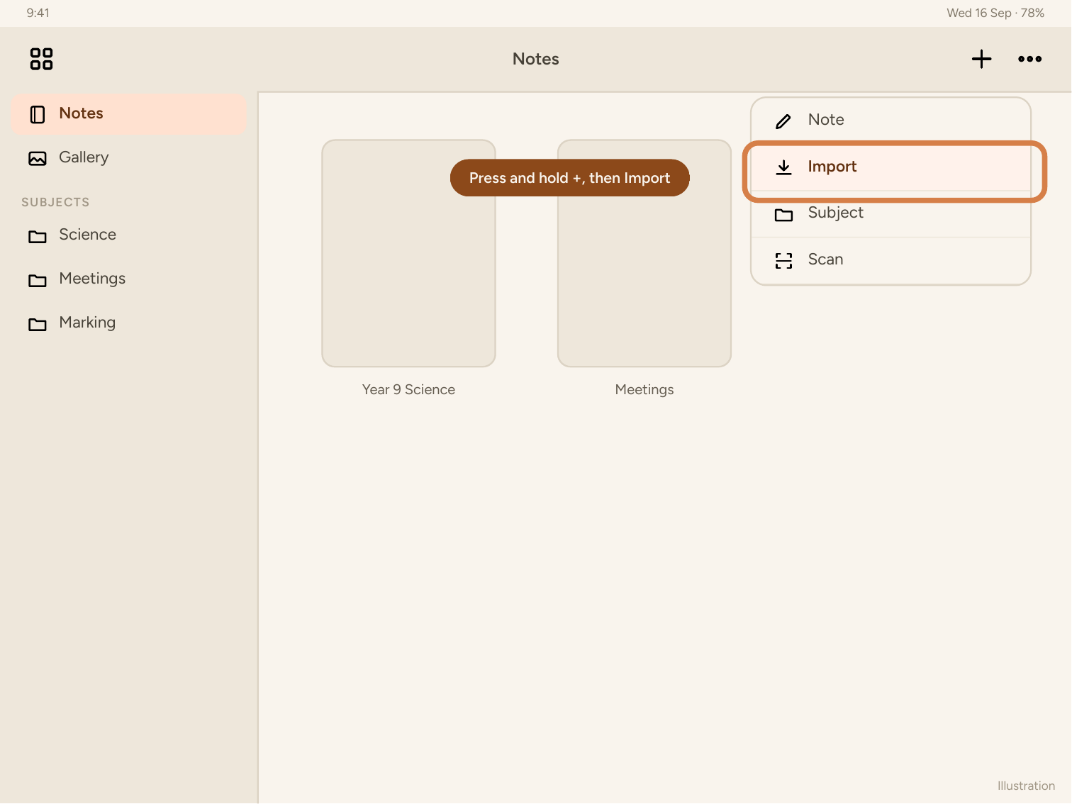 The Import option in Notability's New menu
