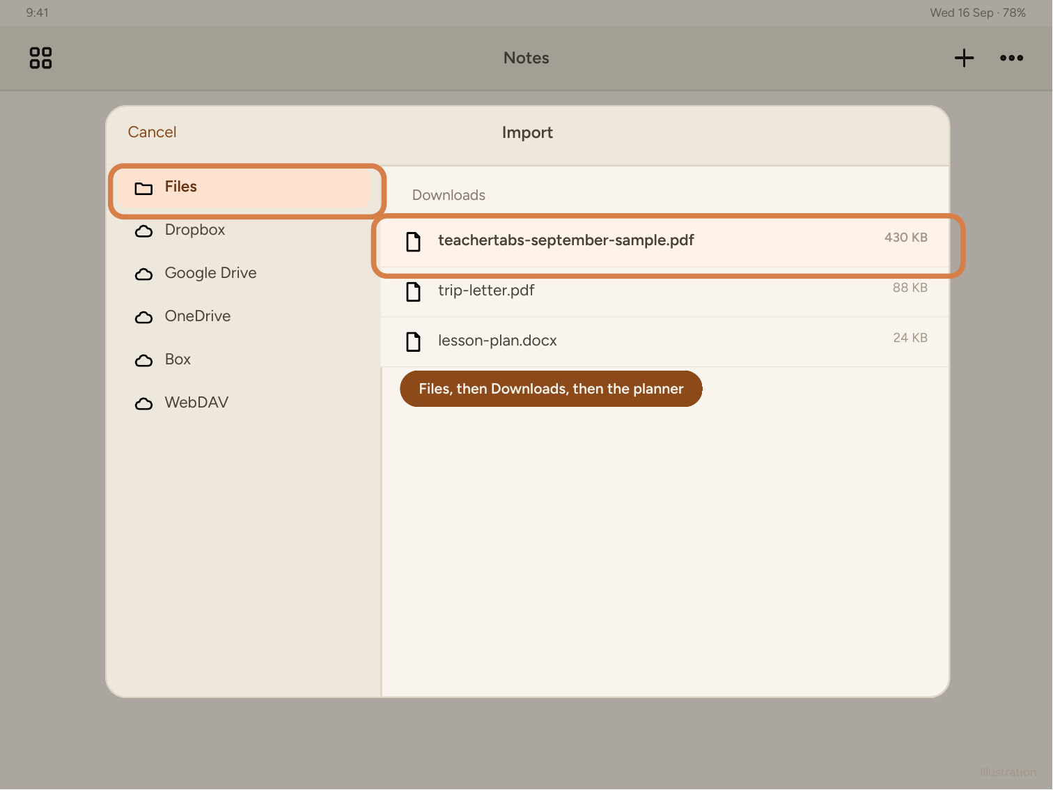 Picking the planner from Files in Notability