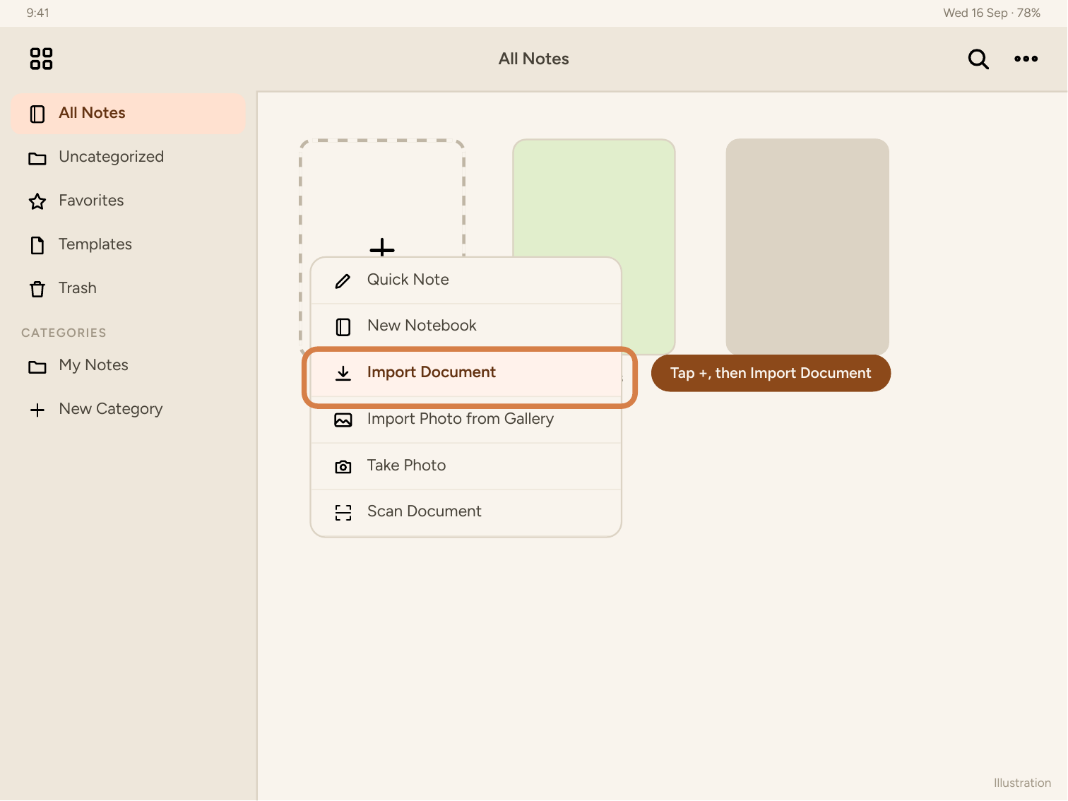 Import Document in Noteshelf's Create menu