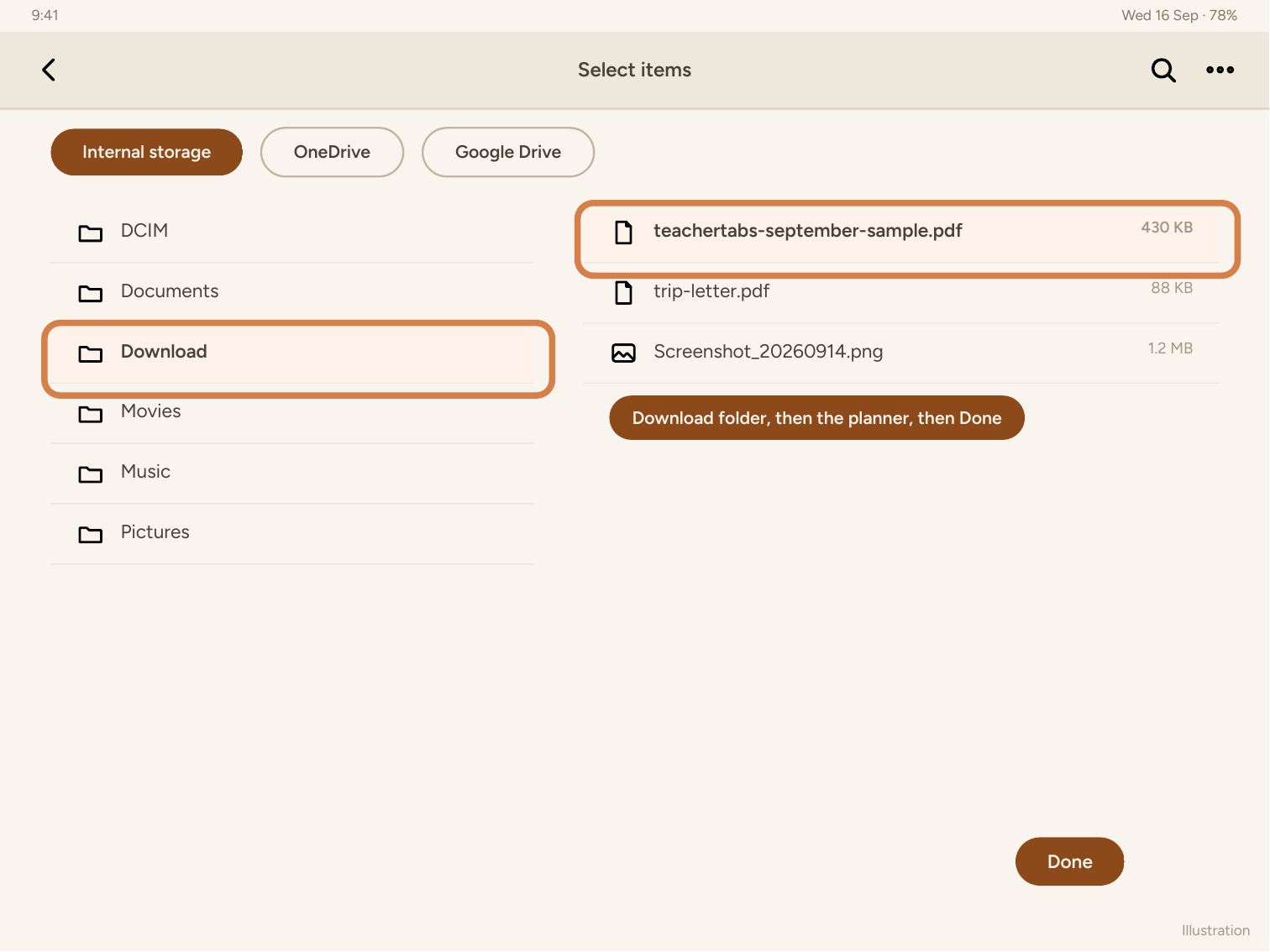 Selecting the planner in Noteshelf's file picker