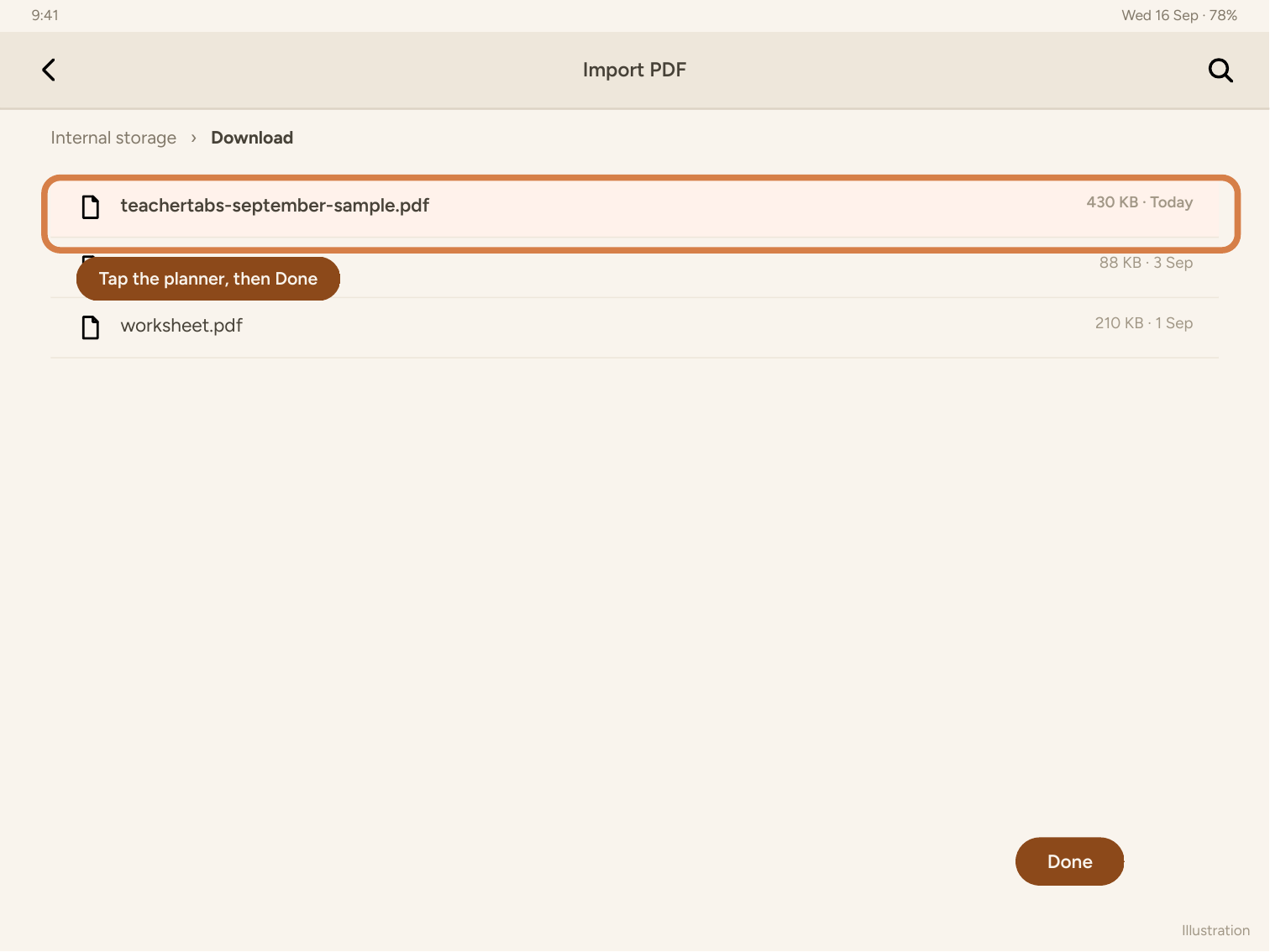 Choosing the planner in Samsung Notes